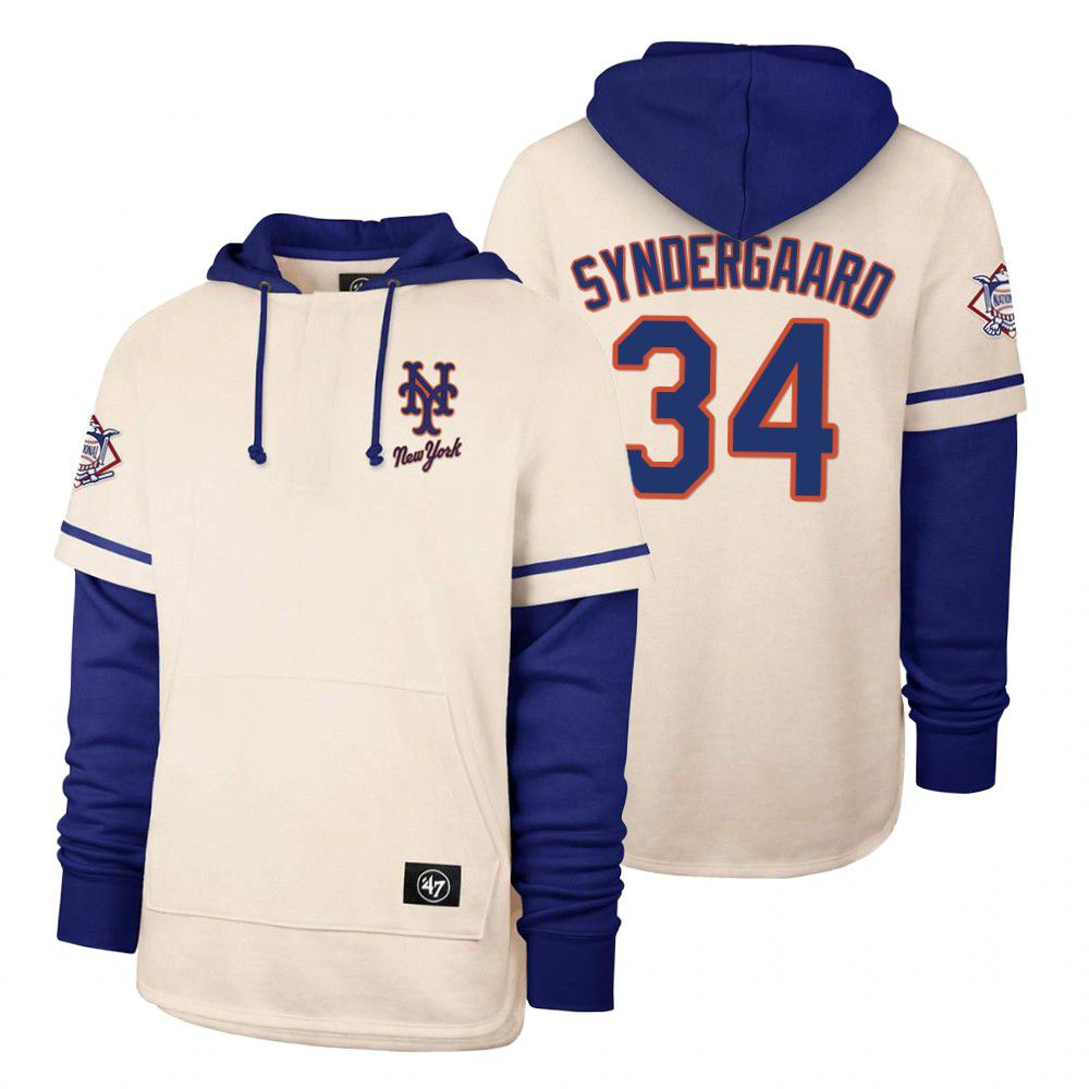 Men New York Mets #34 Syndergaard Cream 2021 Pullover Hoodie MLB Jersey->new york mets->MLB Jersey